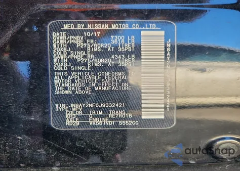 2018 Nissan Armada Platinum z USA, uszkodzony, nr VIN JN8AY2NF6J9332421